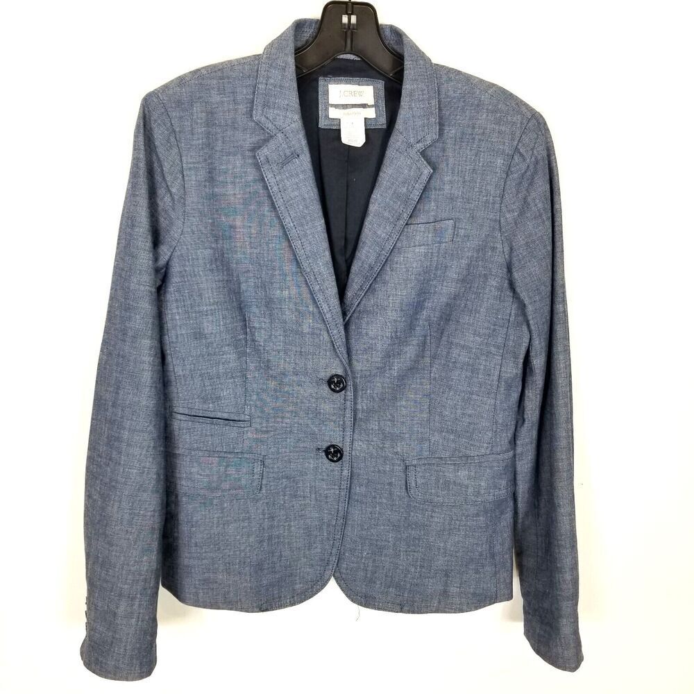 J.Crew Women Original Schoolboy Blazer Jacket Sz 4 Blue Cotton Preppy Office